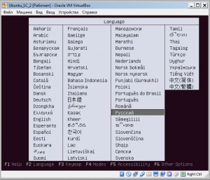 Выбор языка при установке Ubuntu